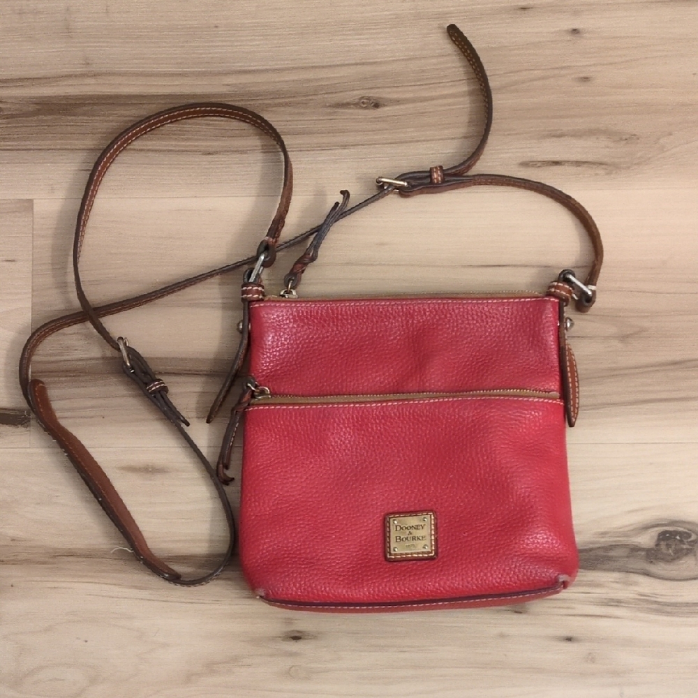 Dooney & Bourke Red Pebble Grain Leather Letter Carrier Crossbody Bag